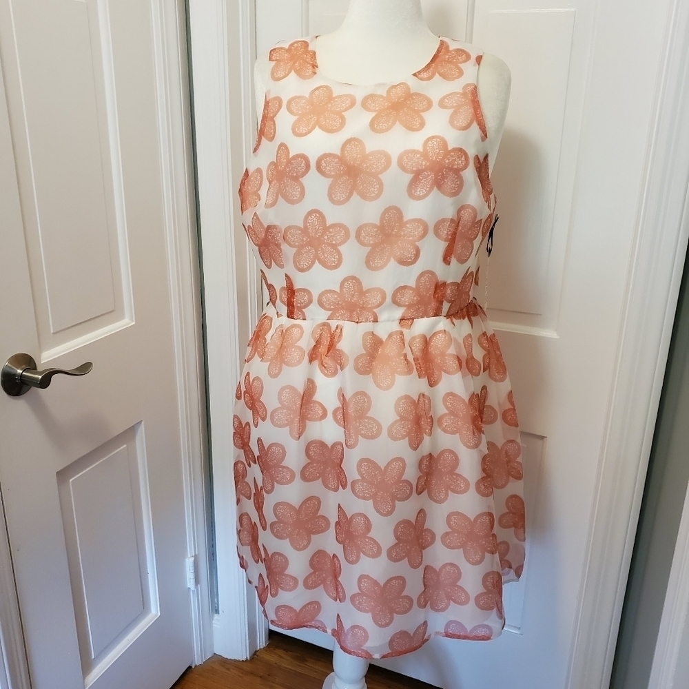 NWT BB Dakota Shirley Light Melon & White In Color Floral Print Dress Sz 16Missy